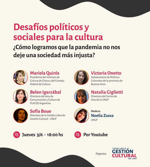 Flyer de invitación a "Desafíos políicos y sociales para la cultura"